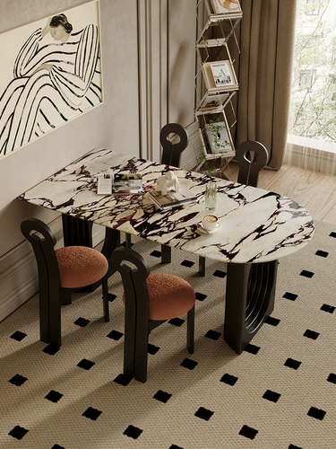 Французский ретро -кремовый ветер сокровище Гели натуральный мраморный стол домохозяйство маленькая квартира Light Luxury Elliptic Luxuris