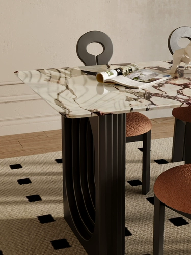 Французский ретро -крем -стиль натуральный мрамор Bulgari Semircle Island Integrated Dining Table Light Luxury Homemon Small Apartment