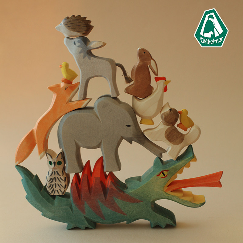 Otheimer handmade wooden animal scene Costume House Wine Doll Mon-style Education Ward Fu Wood Head Toy