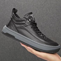 Mina e-commerce firm fashion casual shoes mens soft leather soft bottom high-top sports board shoes plus velvet warm shoes