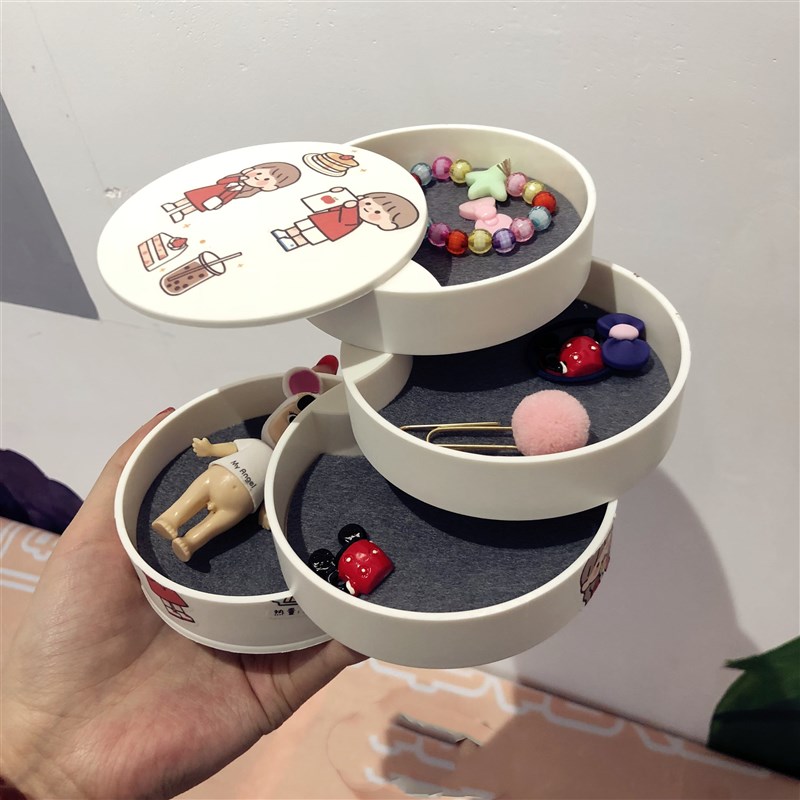 Cartoon Rotation Creative Brief Female Nsheng Tabletop First Accessories Box Small Accessories Handmade Hair Circle Finishing Multilayer Containing Box