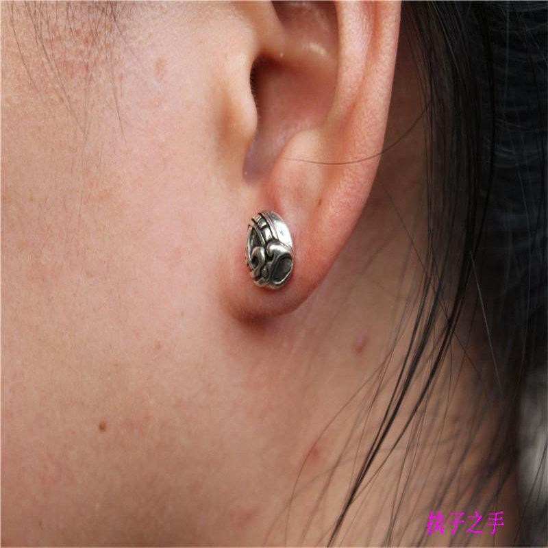 Crow tide brand jewelry retro 925 sterling silver men's and women's ear acupuncture earrings palace earrings ear jewelry Luhan GD ear plugs