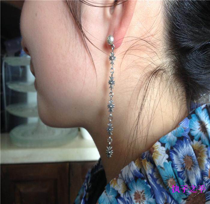 Retro Tide Brand GD925 Sterling Silver 5-Section Cross Ear Needle Xie Meng Same Earrings Earrings Ear