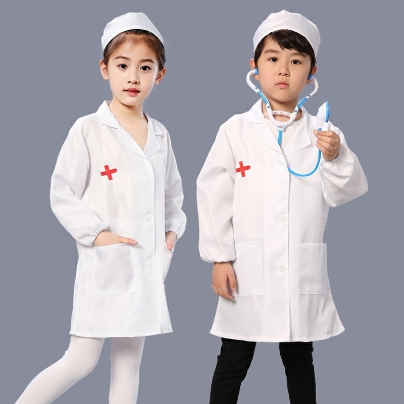 y tá chăm sóc sức khỏe Mẫu giáo bác sĩ quần áo trẻ em hát cô gái da trắng áo lớn đồ chơi trẻ em bộ y tế của đối phương.