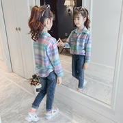 áo Girls Xuân Thu 2019 mới của Hàn Quốc phiên bản của chiếc áo sơ mi kẻ sọc không khí dành cho trẻ em quần áo trẻ em lớn của áo khoác mỏng dài tay.