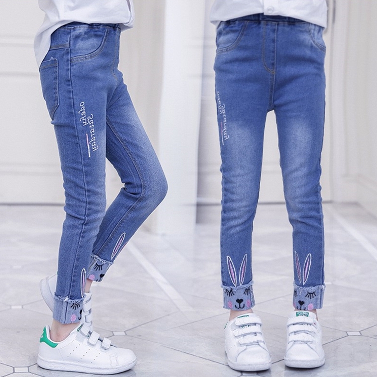 Girljeans mùa xuân cô bé quần âu trong quần kích thước của trẻ em quần đàn hồi trẻ em 3579 tuổi quần duy nhất.