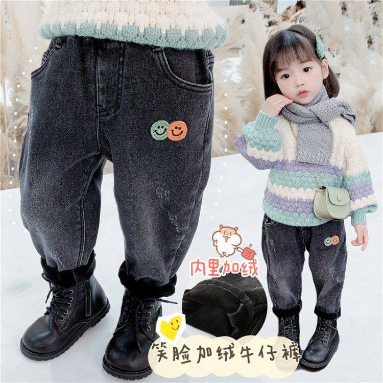 Children's winter clothing plus suede thickened jeans 2 baby Han version 3 pants 202 girl winter new outwear 1-6 years old
