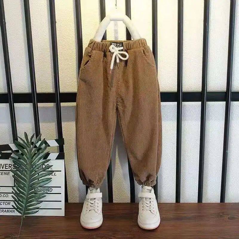 Boy Pants Autumn Clothing Boy Pants 2021 New Foreign Pie Baby Casual Pants Tide Small Children Handsome lamp Core suede trousers