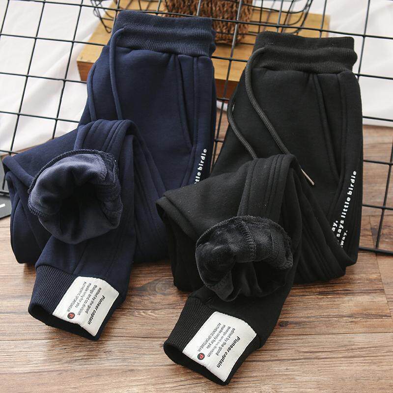 2021 new boy plus suede pants spring autumn style pure cotton sports pants CUHK children's autumn and winter children integrated suede cotton pants