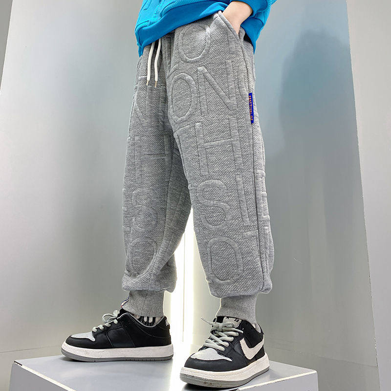 Boy Cavet pants Spring and autumn style 2021 new children Autumn winter clothing Sports pants CUHK Velvet External Wearing Tide