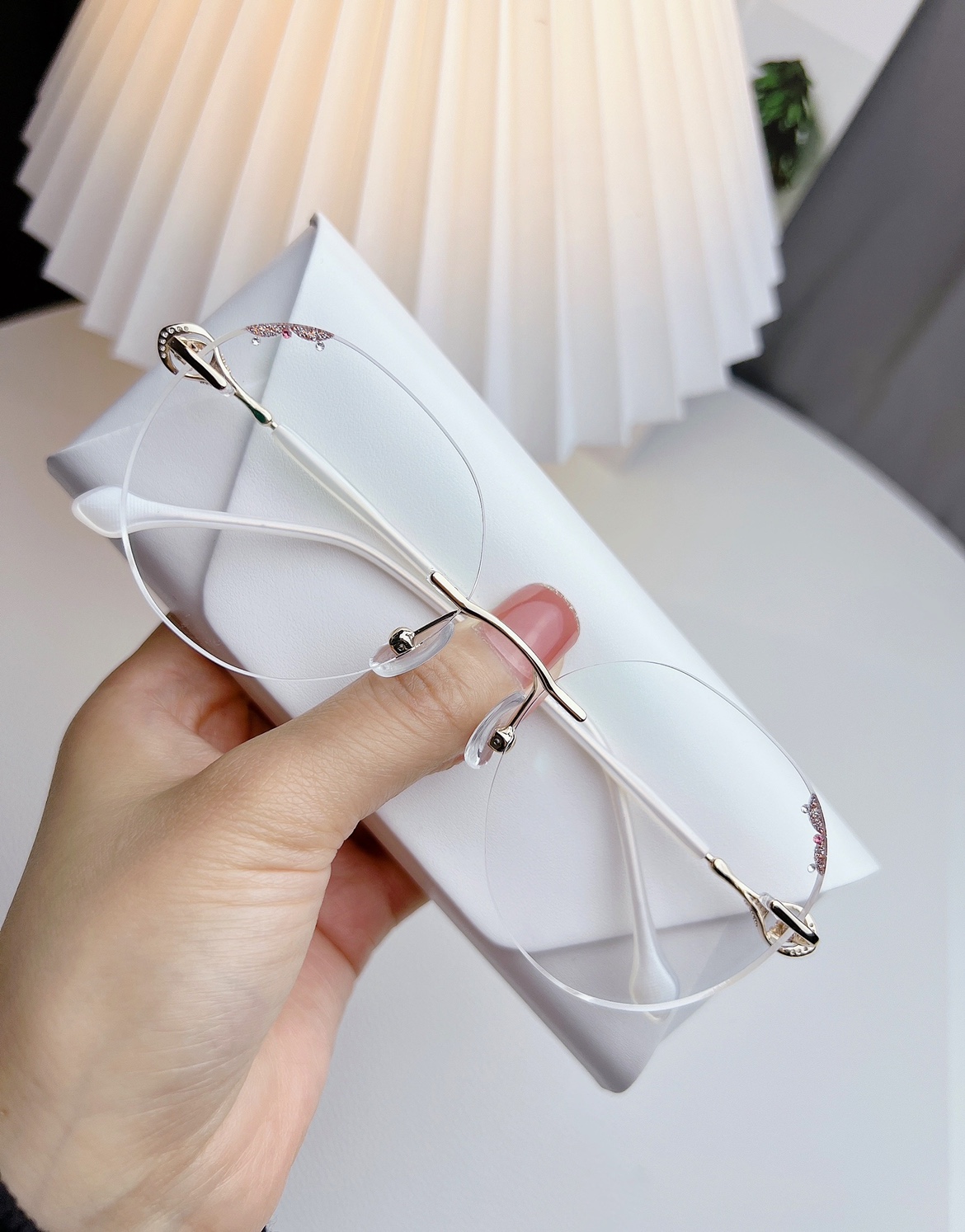 Diamond cut frame glasses myopia female online with degree anti-blue light borderless ultralight frame