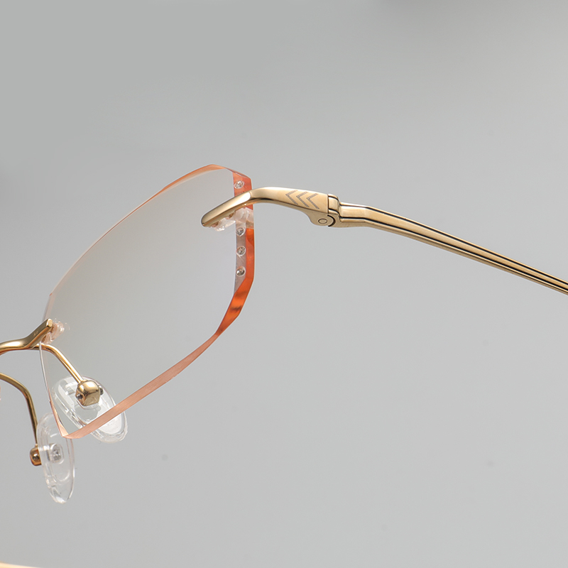 Gold rimless glasses men's glasses ultra-light pure titanium myopia flat light no degree color changing cut edge eyes without borders