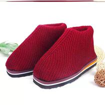 Autumn and winter new warm wool cotton shoes Mens and womens hand-woven finished slippers Home shoes non-slip flat heel