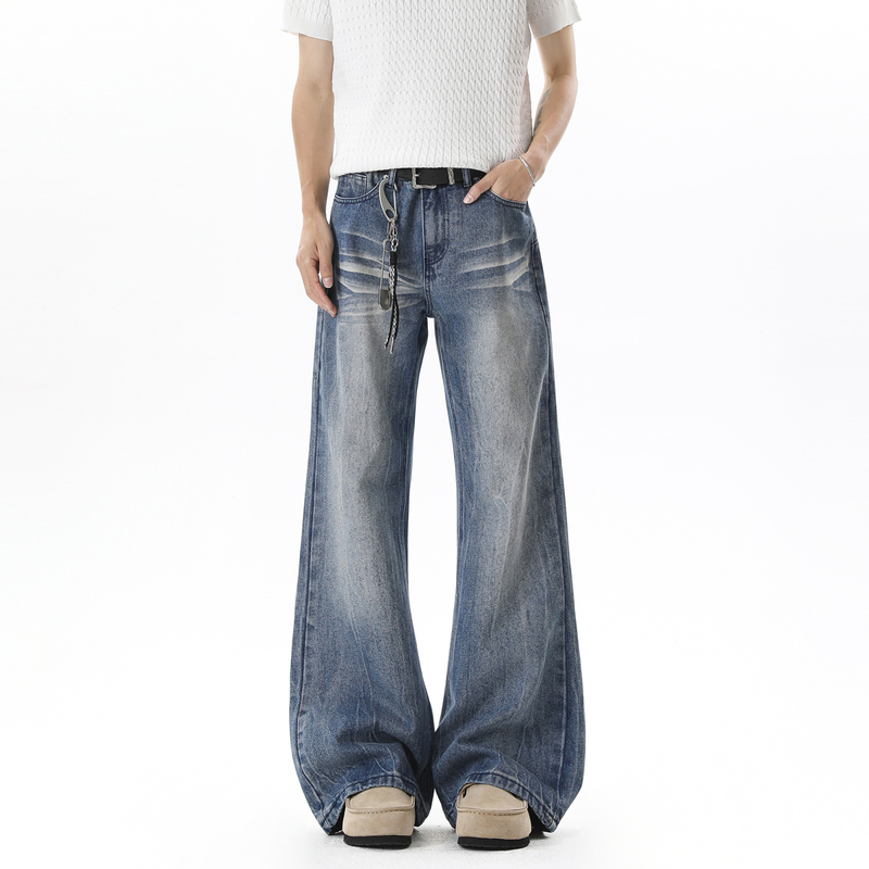 Phoenix Yz "Lightning Blue Black Cowboy" 13-Ounce'Bootcut' Distressed Whiskered Flared Jeans