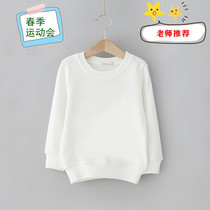 Childrens pure white sweatshirt boy no hat round collar girl 2021 autumn winter style CUHK Tong Spring Games blouses