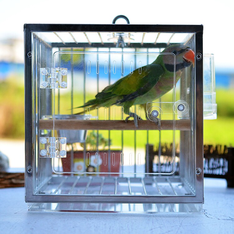 Stainless steel bird cage outgoing cage portable cage outside with cage in small metal bird cage tiger leather peony Xuan Pengfeng Painting eyebrow