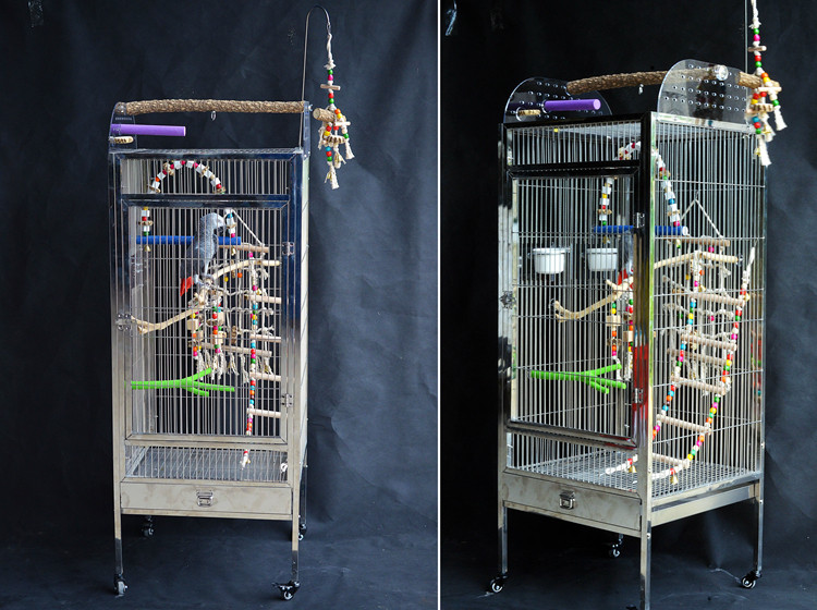 Stainless Steel Bird Cage Grey Parrot Cage Luxury Acrylic Parrot Bird