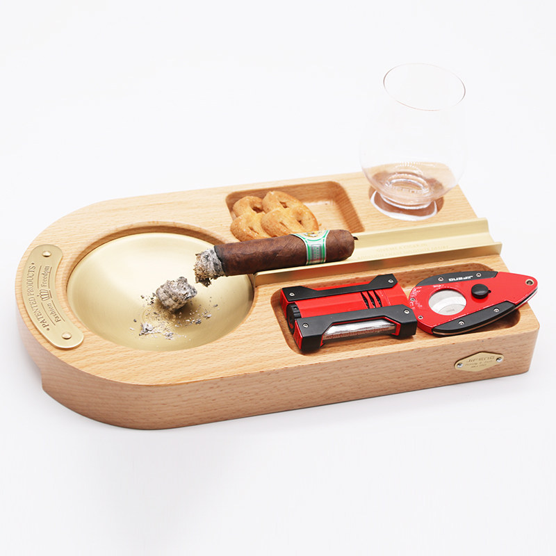 Cigar ashtray monsoon jifeng cigar ashtray solid wood fashion business with red wine glass ashtray set