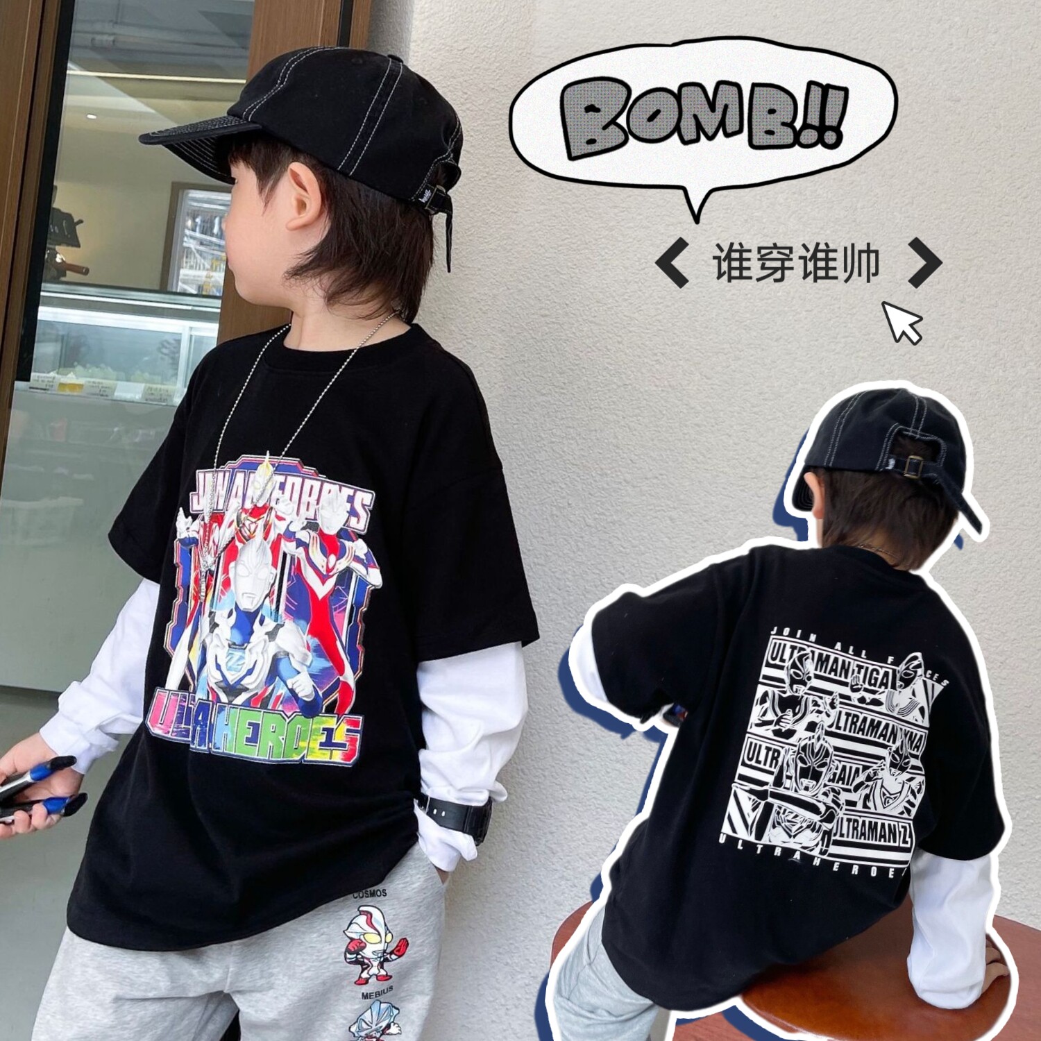 Children's clothes boy long sleeve T-shirt Spring autumn 2021 baby blouses Superman Children's leisure day tie with undersleeve headshirt tide