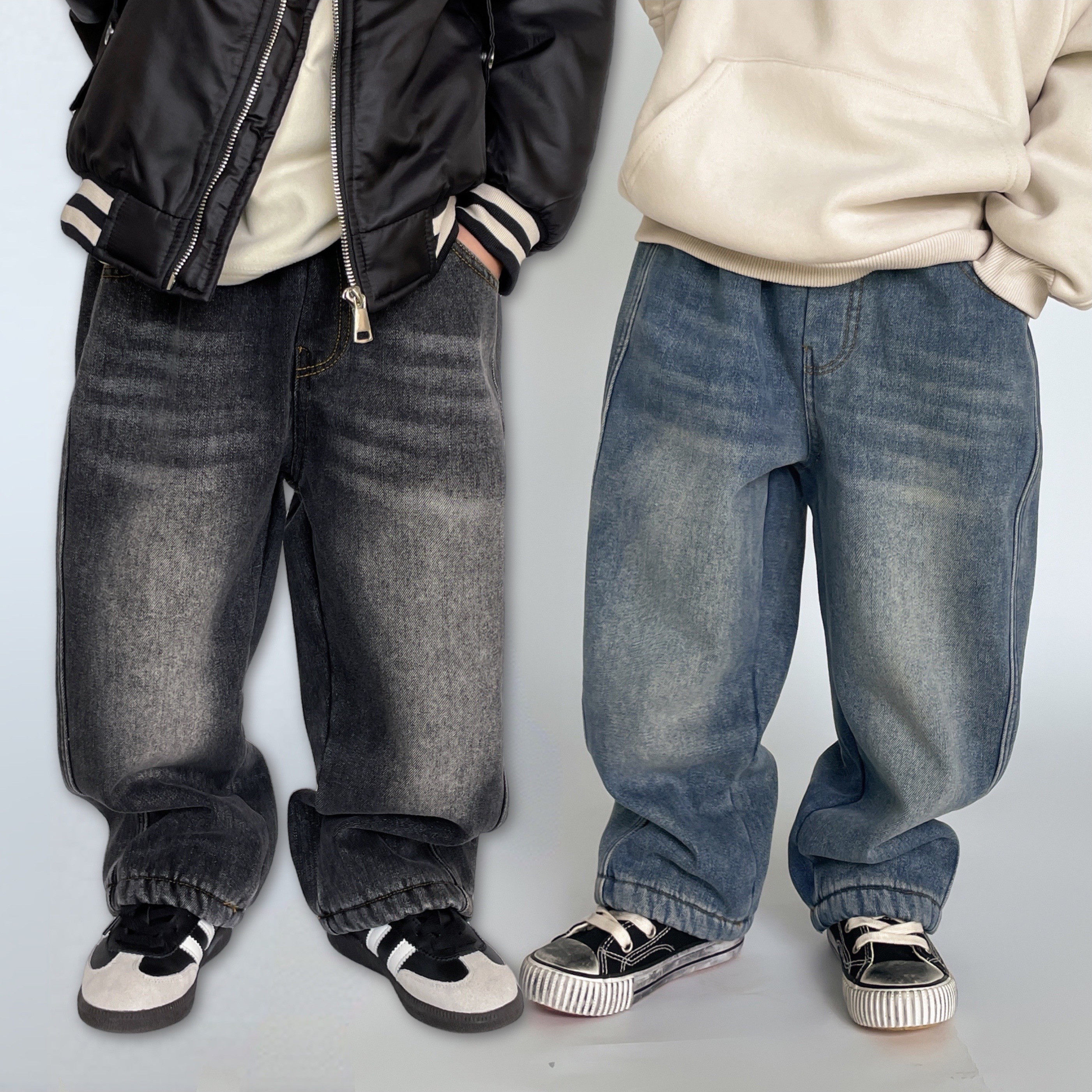 Child Gush Jeans Soft Trendy New Winter Clothing Boy Integrated Suede Pants Baby Warm Loose Long Pants Tide-Taobao