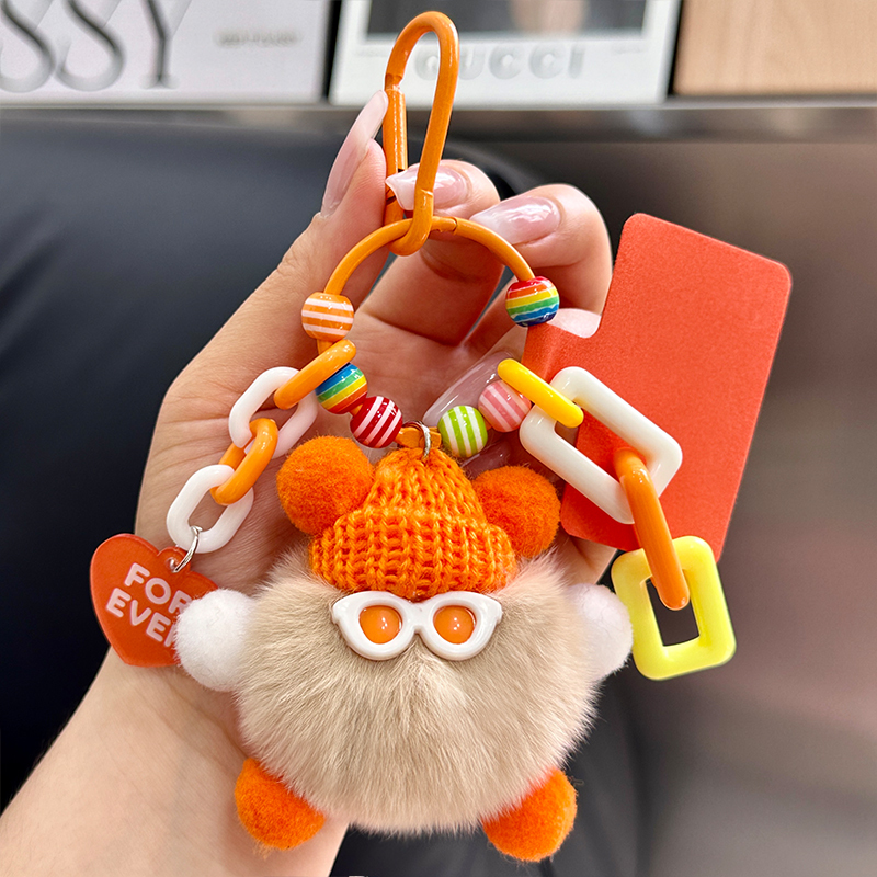 Cute Rex Rabbit Fur Little Coal Ball Bag Pendant Ugly Stuff Plush Doll Ornament Car Keychain Pendant