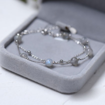 Official website old Fengxiang 925 sterling silver double-layer moonstone bracelet womens Japanese and Korean super fairy moonlight forest niche design hand