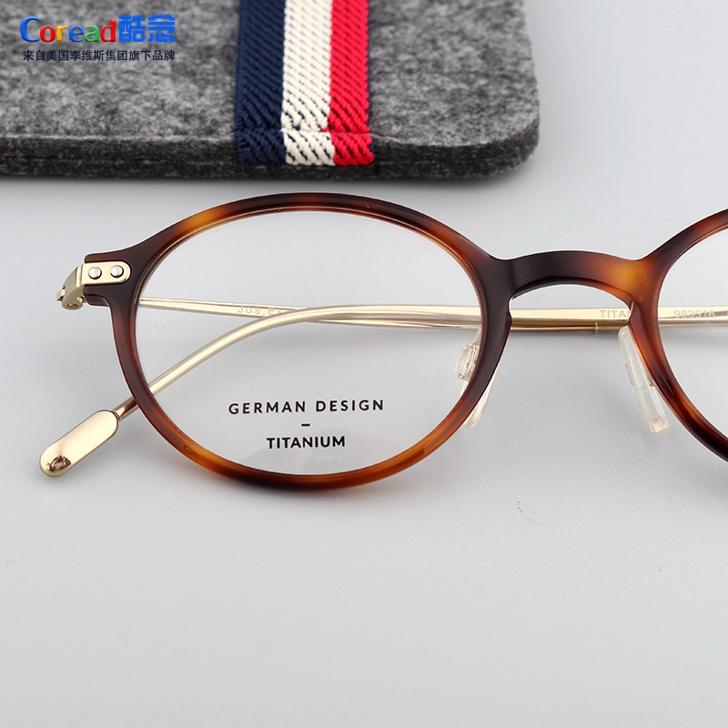 German design high myopia eye frames female pure titanium plus plates small glasses oval small frame hawksbill color art