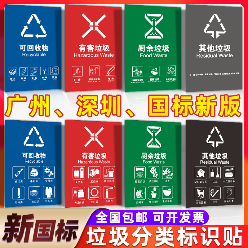 Garbage sorting logo sticker Guangdong Guangzhou Shenzhen Zhongshan Foshan Dongguan Jiangmen Garbage can mark adhesive sticker