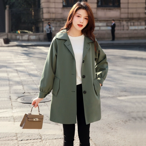 Плащ, длинная хаки демисезонная куртка, коллекция 2021, средней длины, подходит для подростков