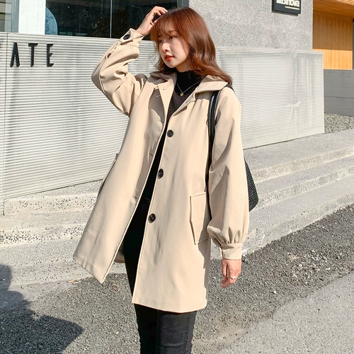 Плащ, длинная хаки демисезонная куртка, коллекция 2021, средней длины, подходит для подростков