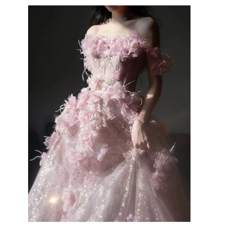 Pink Morning Gown for Women, Bridal Engagement Evening Dress, Fairy-Like Elegant, Graduation Banquet, Birthday, Coming-Of-Age Ceremony, Runaway Princess Dress, Art Exam