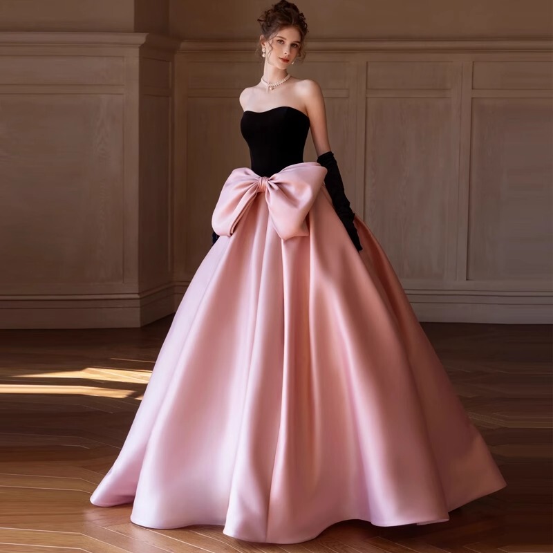 High-End Pink Engagement Evening Dress with Bow, Princess Dress for 18-Year-Old Students, Coming-Of-Age Ceremony, Art Exam, Host Performance Costume High-End Pink Engagement Evening Dress with Bow, Princess Dress for 18-Year-Old Students, Coming-Of-Age Ceremony, Art Exam, Host Performance Costume