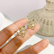 Small owl pearl ear nail female Korean temperament net red minimalist design 100 hitch earrings 925 silver needle earrings