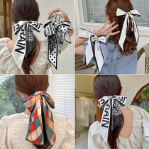 2021 New pearl silk scarves with womens hair ring drifting with summer tidal hitch mesh red tie hair with headwear hair rope