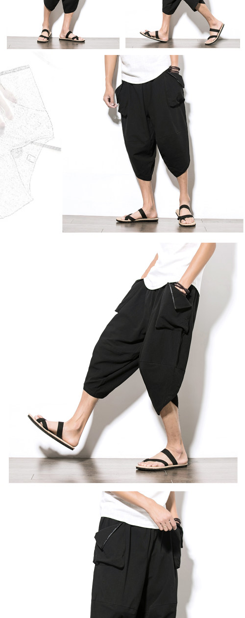 Mùa hè mới Nhật Bản cỡ lớn bảy điểm Quần ống rộng Harlan nam thanh niên cotton và vải lanh quần cà rốt nở quần kaki nam