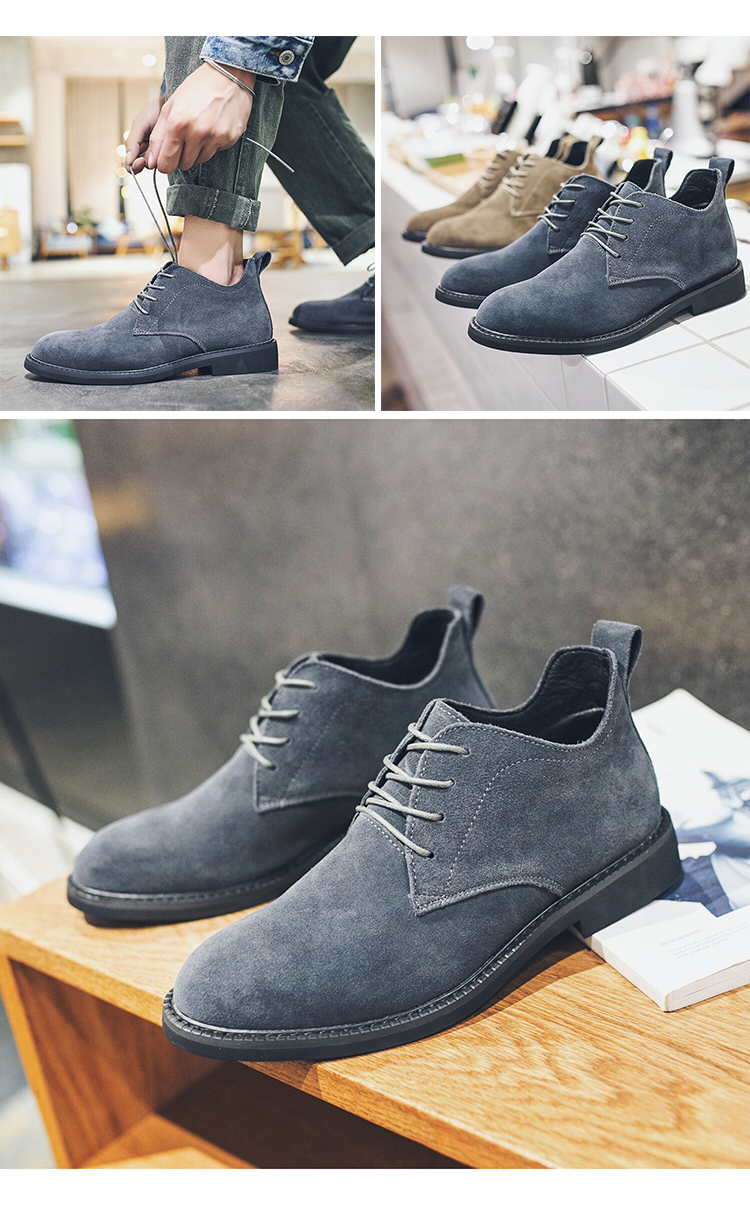 Mùa thu 2019 nước Anh giày cao gót nam da lộn giản dị mắt cá chân retro - Giay cao giày bóng rổ nam