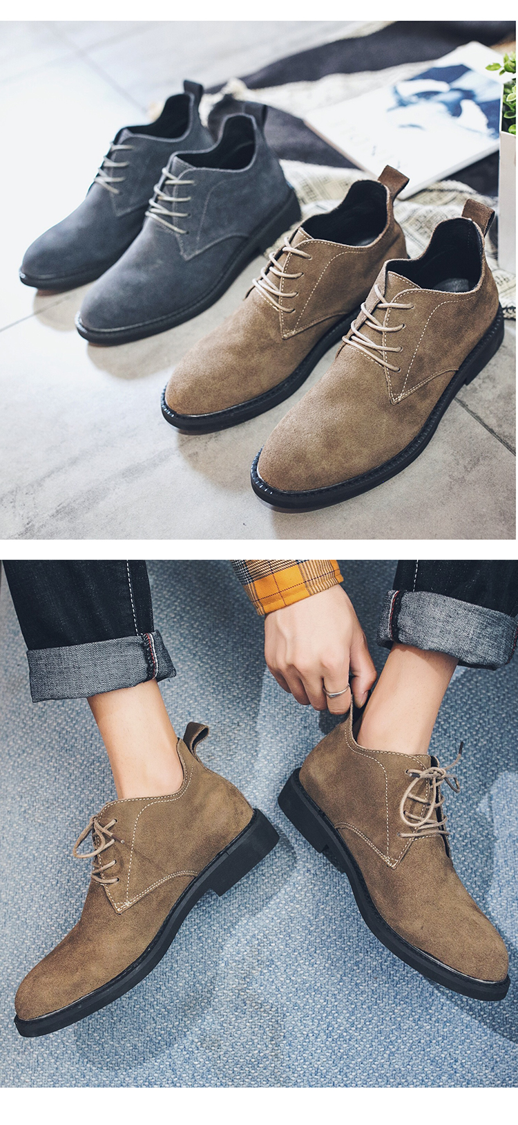 Mùa thu 2019 nước Anh giày cao gót nam da lộn giản dị mắt cá chân retro - Giay cao giày bóng rổ nam