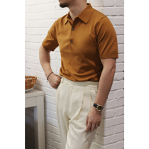 Retro pointed collar long-staple cotton knitted POLO shirt Italian gentleman summer wear lapel slim short-sleeved T-shirt man