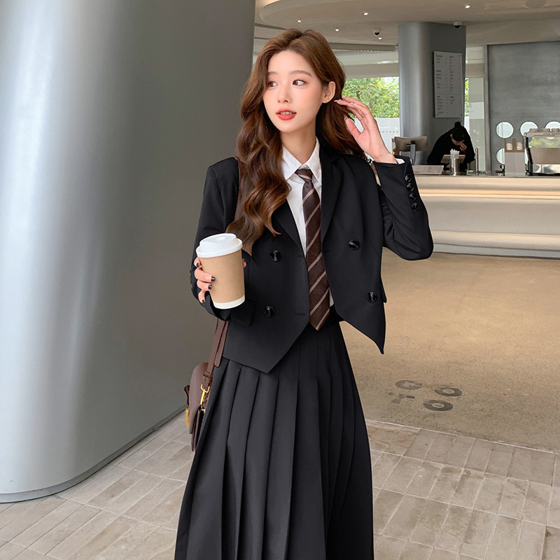 College-Style Suit Set, a Very Nice-Looking Complete Outfit for Spring and Autumn, Formal Wear, College Student Interview Uniform, Jacket for Women