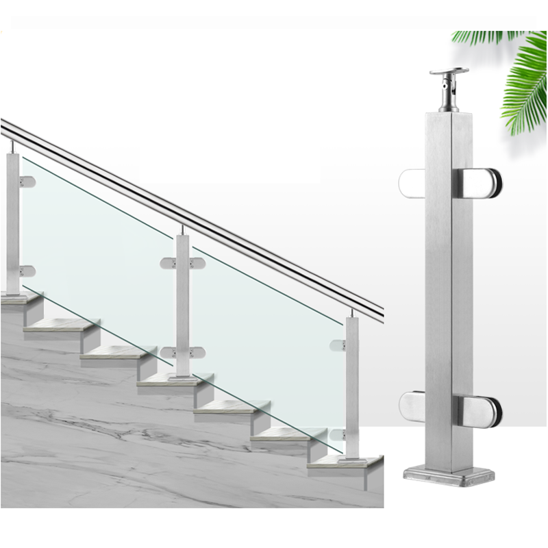 Interior Stainless Steel Stairway Armrest Guardrails Home Balcony Glass Fencing Round Pipe Railings Light Lavish Columns Brief