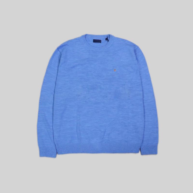 Tiao Man Princess Men's 12-Gauge Sky Blue Medium-Thin Cotton Slub Yarn Round-Neck Long-Sleeve Sweater J-6