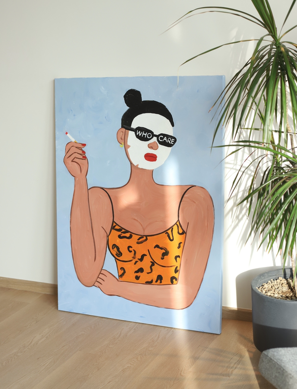 Oil Canvas """"Who Cares"" Ten Yuan Nimei Original Hand-Painted Oil Painting Acrylic Painting Living Room and Bedroom Decoration