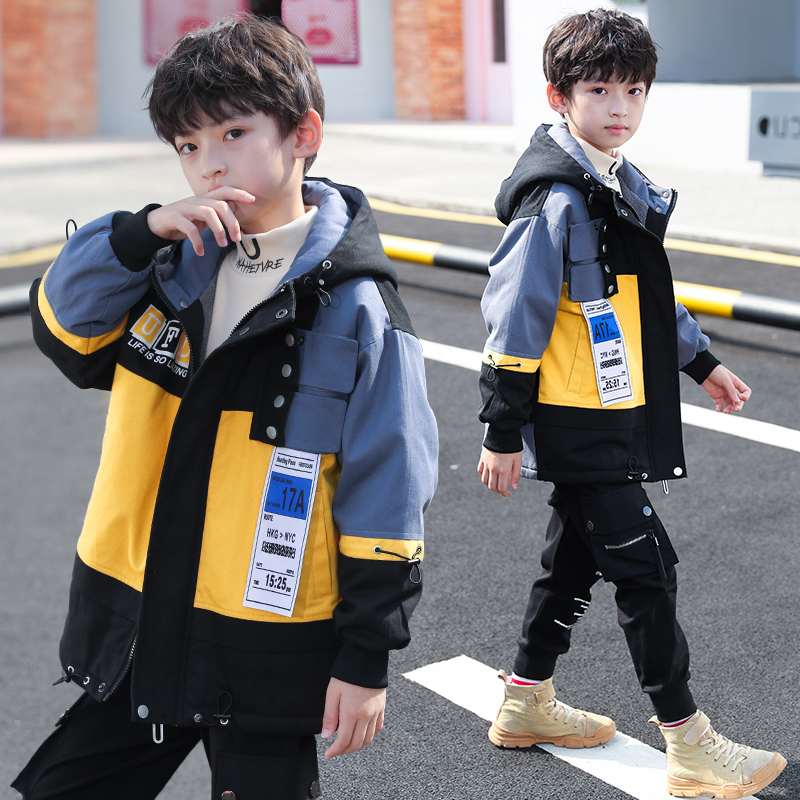 Children's winter clothes boy autumn winter thickened coat 2021 New Yangsends CUHK Tong cotton clothes handsome boy ten-year-old