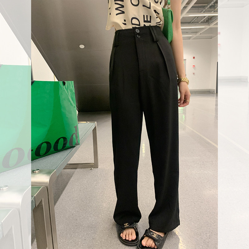 Zeng Small Salty Women's Clothing Summer Slim Fit Black Western Dress Pants Woman Straight Barrel Loose High Waist Pituitary Pants Casual Pants Casual Pants