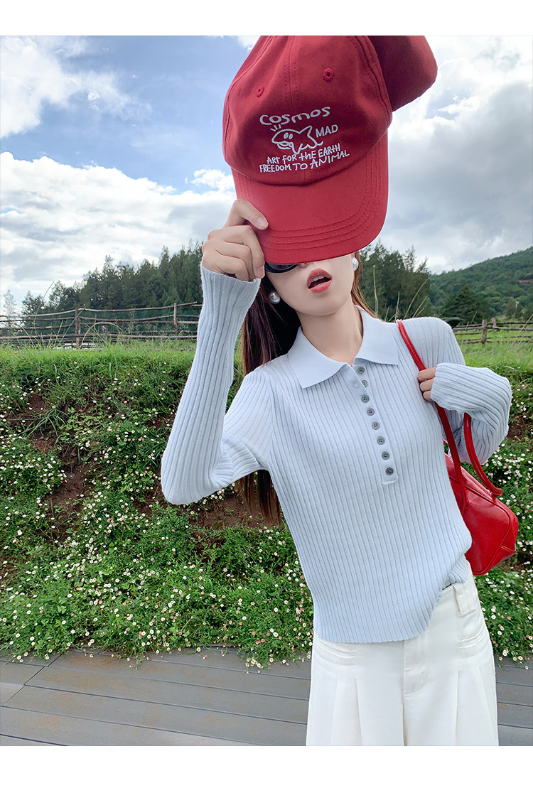 한 부서 POLO 칼라 긴팔 인사이드 가져 가라. 니트 스웨터 여성 몸매 가꾸기 기본 셔츠 외부 가져 가라. 이른 가을 착용 잡아라. 의류 상세 이미지 33