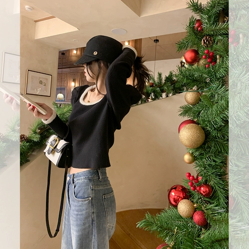 Красный свитер, атмосферная дизайнерская утепленный лонгслив, тренд сезона