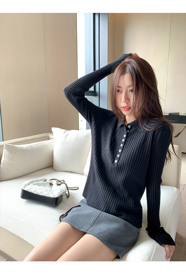 한 부서 POLO 칼라 긴팔 인사이드 가져 가라. 니트 스웨터 여성 몸매 가꾸기 기본 셔츠 외부 가져 가라. 이른 가을 착용 잡아라. 의류 상세 이미지 30