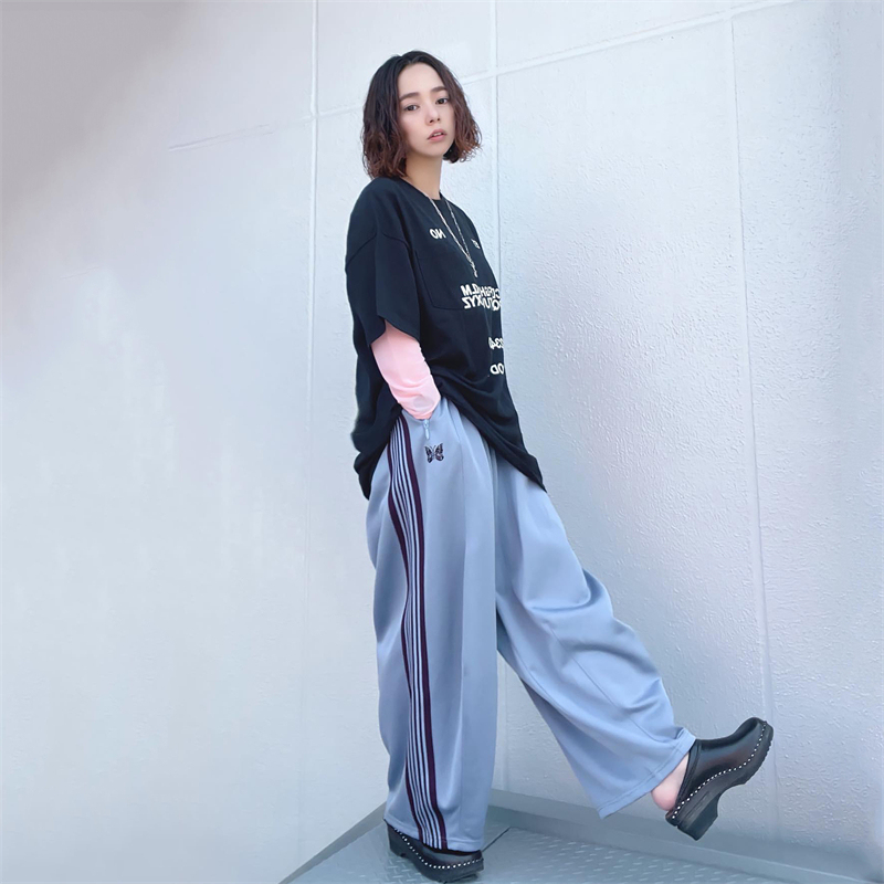 Needles Track Butterfly Embroidery Straight-Leg Plus-Size Pants European and American Style Loose Lantern Casual Sports Wide-Leg Pants