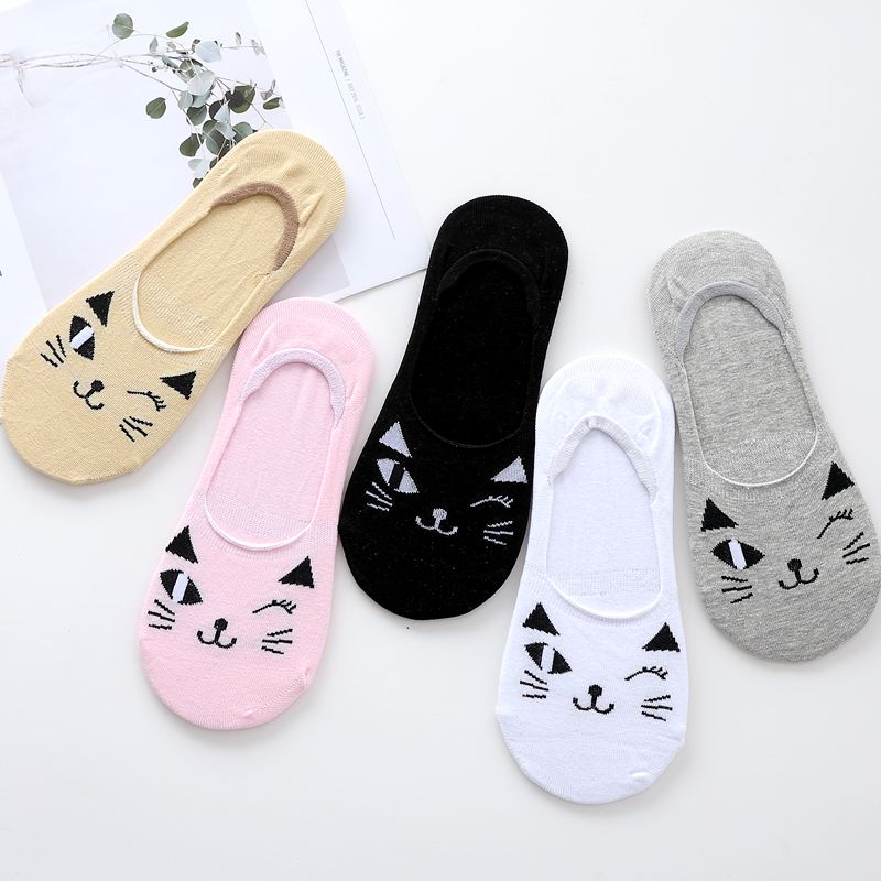 5 cặp vớ nữ mùa hè vớ cotton mỏng vớ nông miệng dễ thương vớ thuyền nữ cotton vớ vô hình