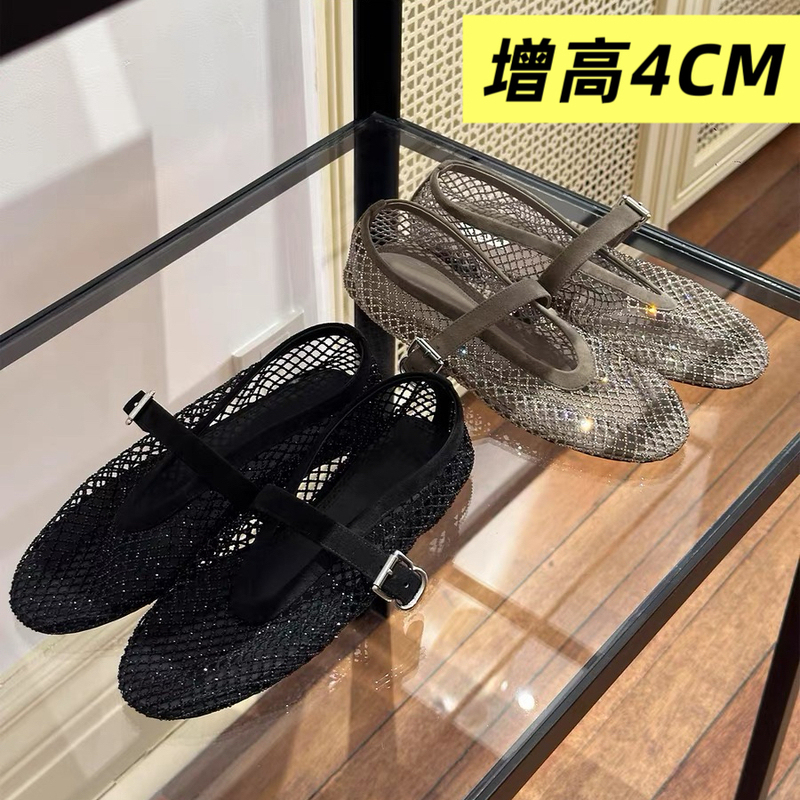 Sheepskin Version! Women's Summer Breathable Woven Mary Jane Sandals with Rhinestone Toe, Hidden Height Increase, and Hollow Fishnet Design Sheepskin Version! Women's Summer Breathable Woven Mary Jane Sandals with Rhinestone Toe, Hidden Height Increase, and Hollow Fishnet Design